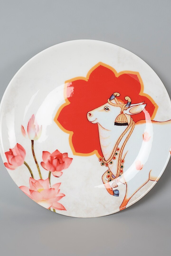 Cream & Orange Ceramic Wall Plate by The Quirk India at Pernia's Pop Up Shop