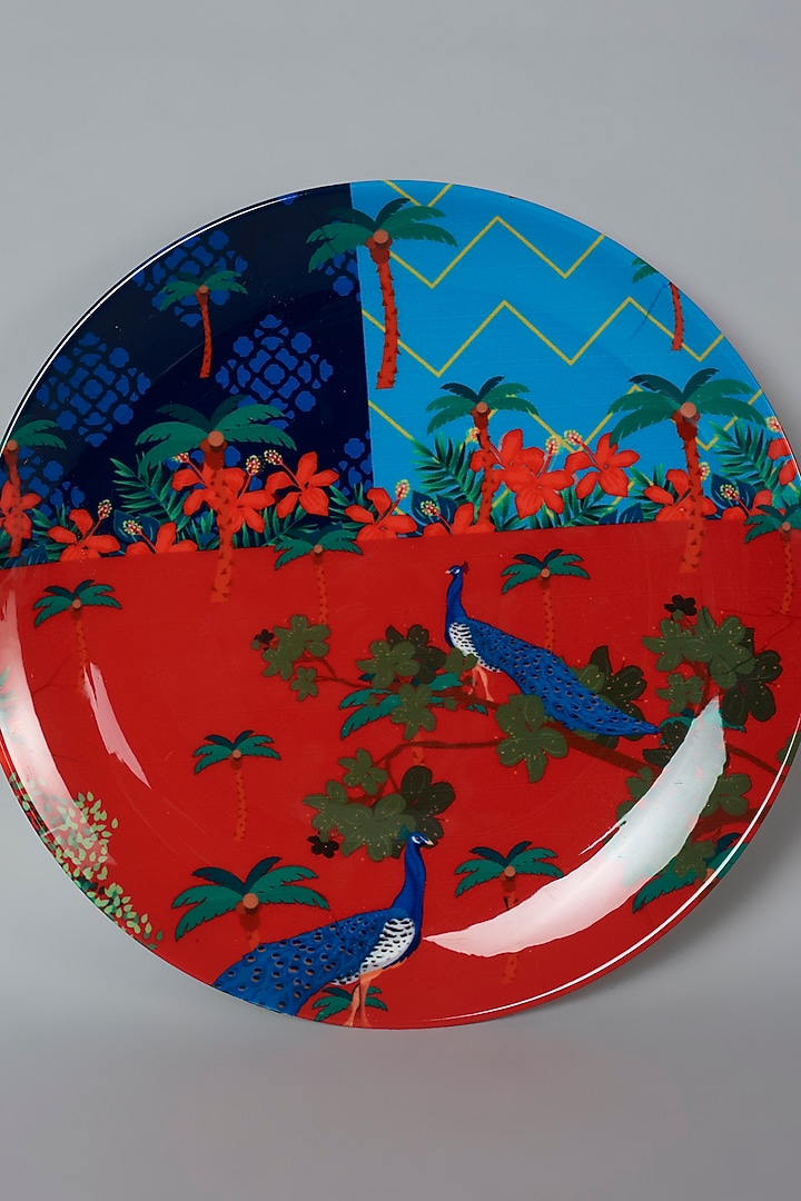 Red Peacock Paradise Ceramic Wall Plate by The Quirk India at Pernia's Pop Up Shop