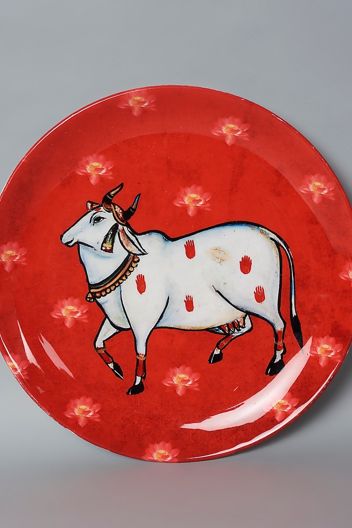 Red Sacred Cow Ceramic Wall Plate by The Quirk India at Pernia's Pop Up Shop