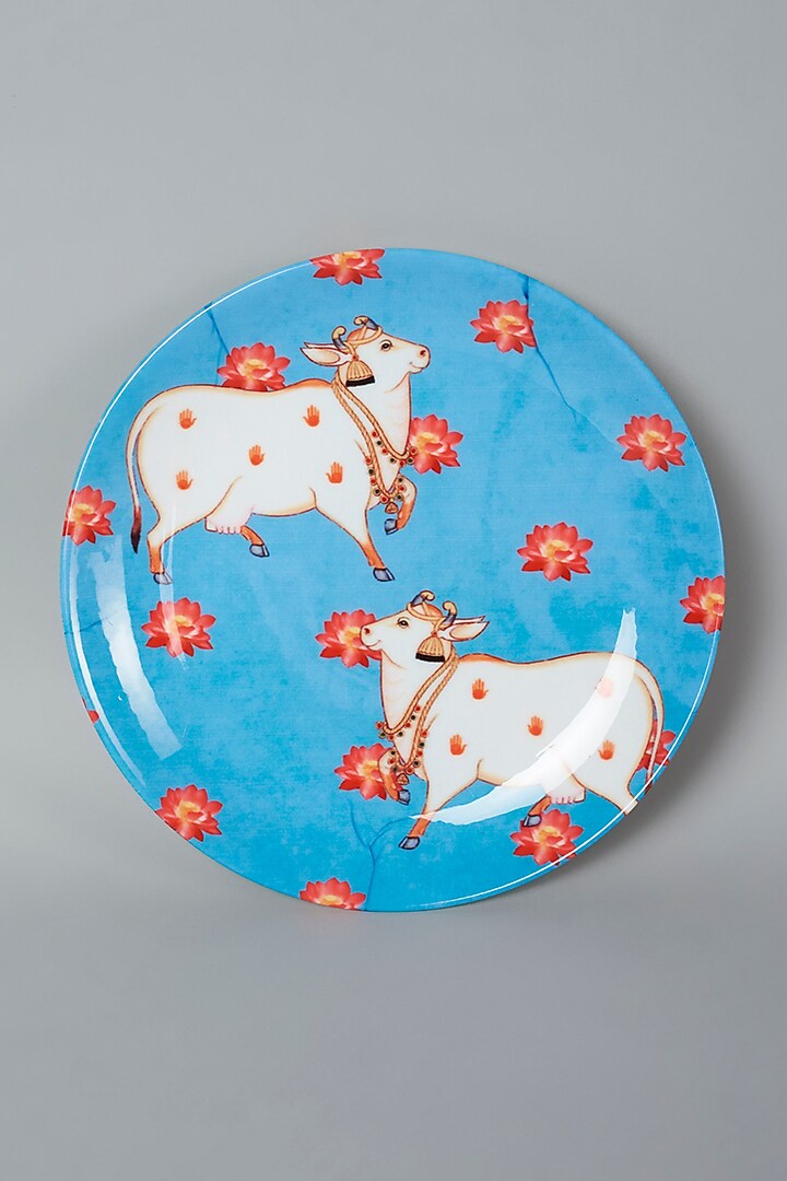 Blue Sacred Pichwai Cow Wall Plate By Quirk India by The Quirk India