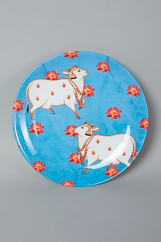 Blue Sacred Pichwai Cow Wall Plate By Quirk India by The Quirk India