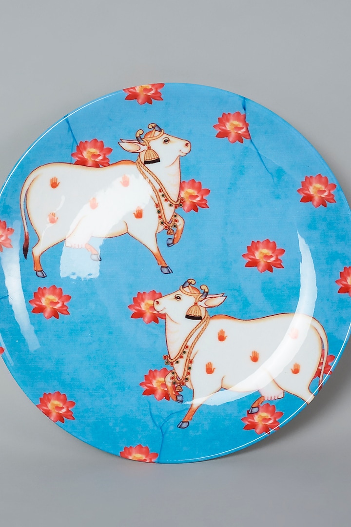 Blue Sacred Pichwai Cow Wall Plate By Quirk India by The Quirk India at Pernia's Pop Up Shop