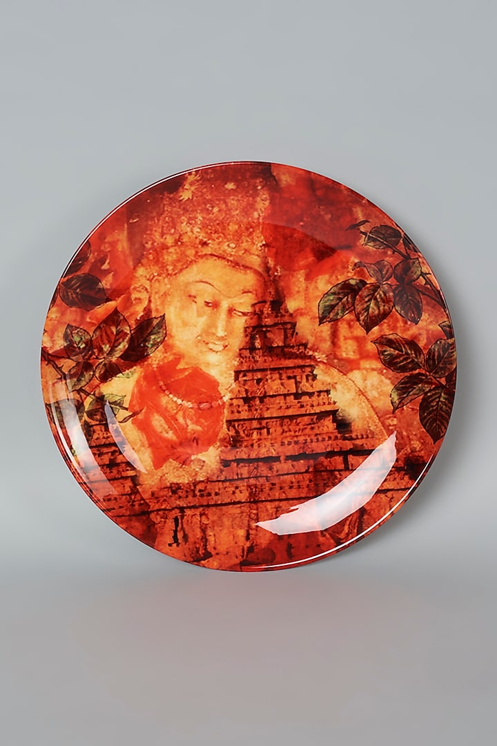 Rust Orange Buddha Caves Ceramic Wall Plate by The Quirk India