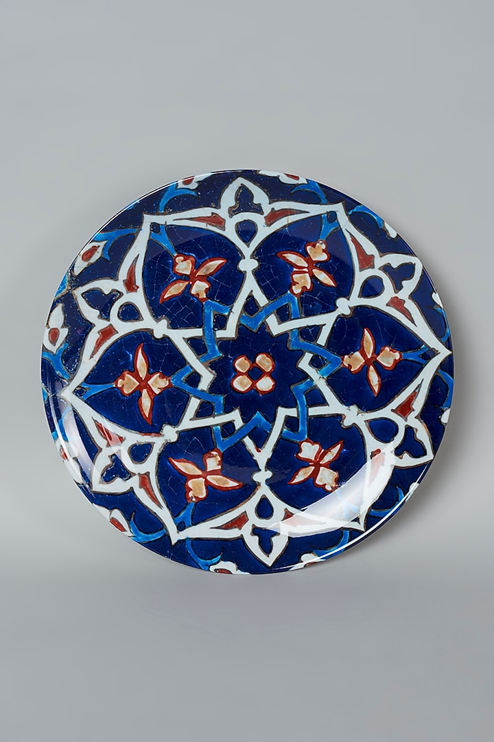 Navy Blue Turkish Marble Art Ceramic Wall Plate by The Quirk India