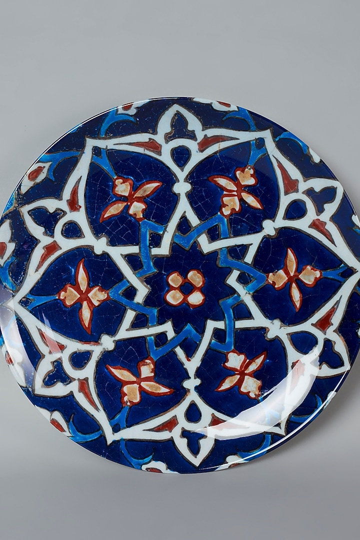 Navy Blue Turkish Marble Art Ceramic Wall Plate by The Quirk India at Pernia's Pop Up Shop