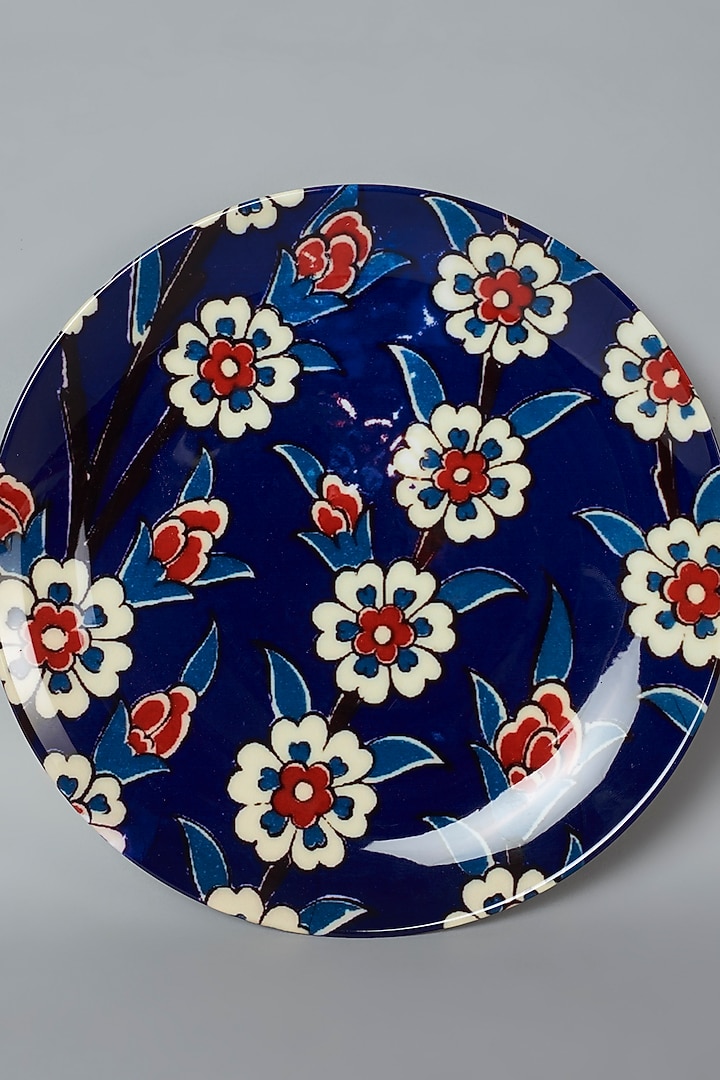 Navy Blue Pottery Floral Ceramic Wall Plate by The Quirk India at Pernia's Pop Up Shop