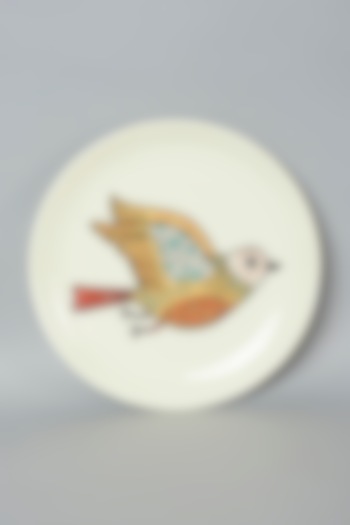 Beige American Sparrow Ceramic Wall Plate by The Quirk India at Pernia's Pop Up Shop