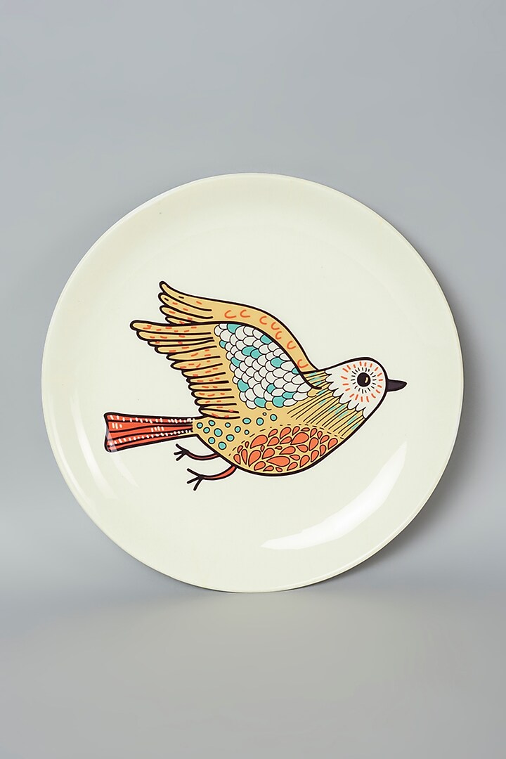Beige American Sparrow Ceramic Wall Plate by The Quirk India at Pernia's Pop Up Shop
