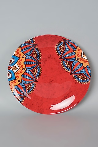 Red Mandala Art Ceramic Wall Plate by The Quirk India