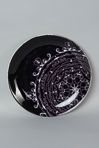 Black Ceramic Mandala Printed Wall Plate by The Quirk India