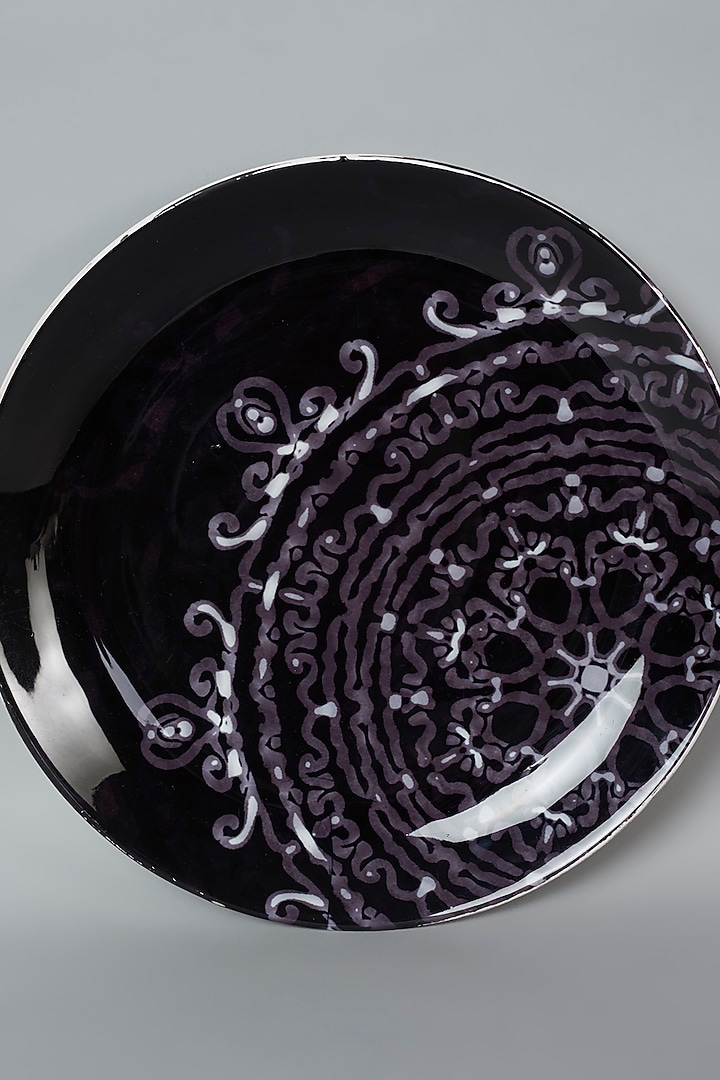 Black Ceramic Mandala Printed Wall Plate by The Quirk India at Pernia's Pop Up Shop