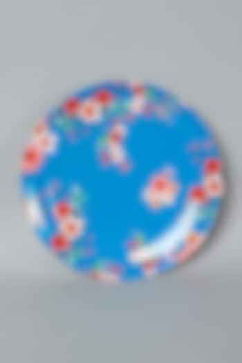 Blue Ceramic Floral Printed Wall Plate by The Quirk India