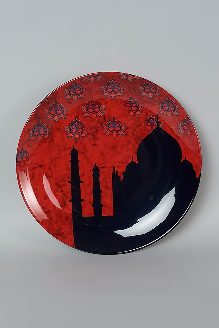 Red & Purple Taj Mahal Ceramic Wall Plate by The Quirk India