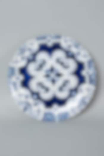 White & Blue Pottery Pattern Wall Plate by The Quirk India