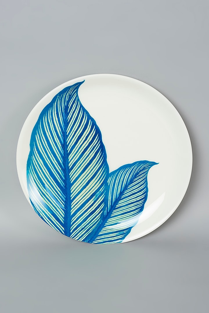 White Ceramic Vintage Leaf Splash Wall Plate by The Quirk India