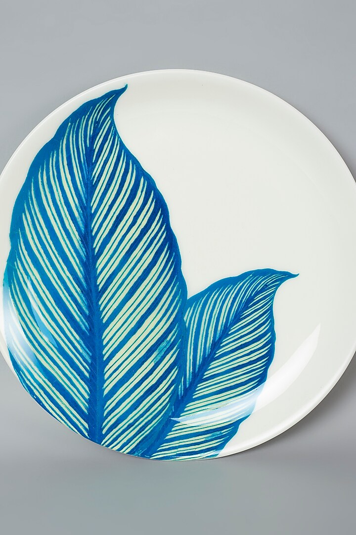 White Ceramic Vintage Leaf Splash Wall Plate by The Quirk India at Pernia's Pop Up Shop