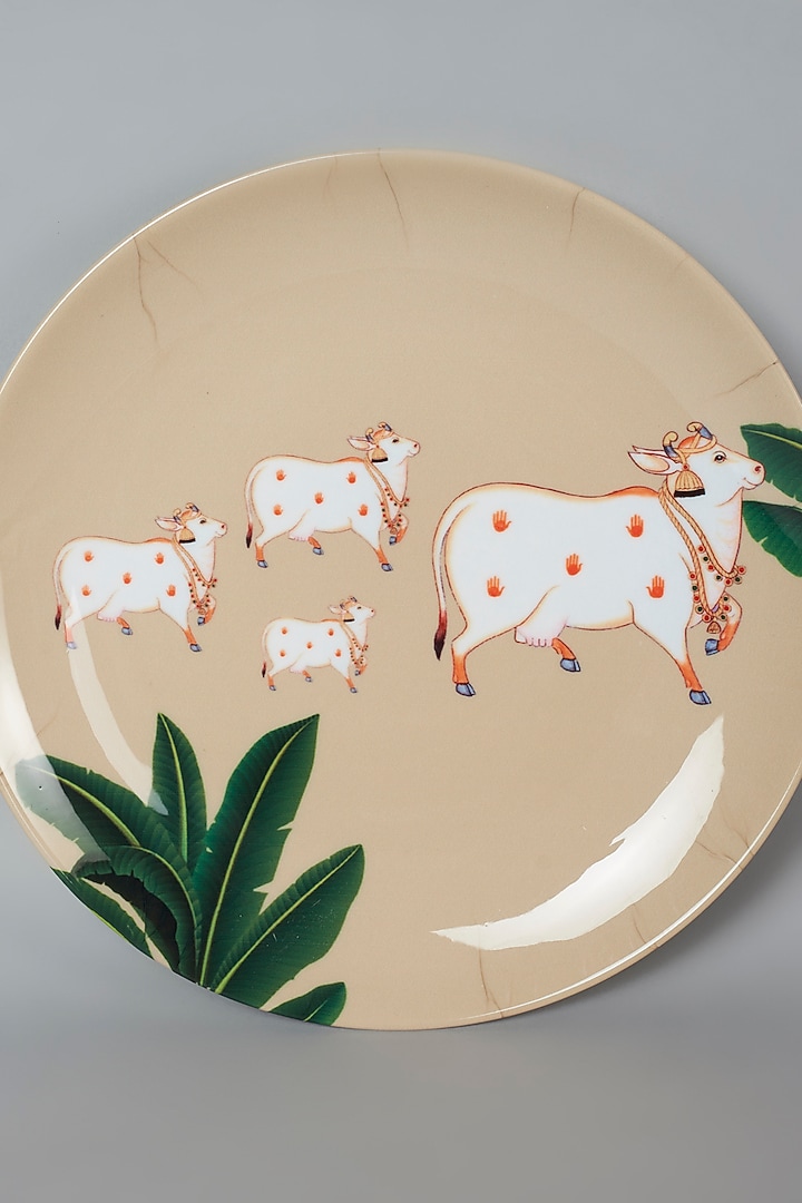 Beige Tropical Pichwai Cow Wall Plate by The Quirk India at Pernia's Pop Up Shop