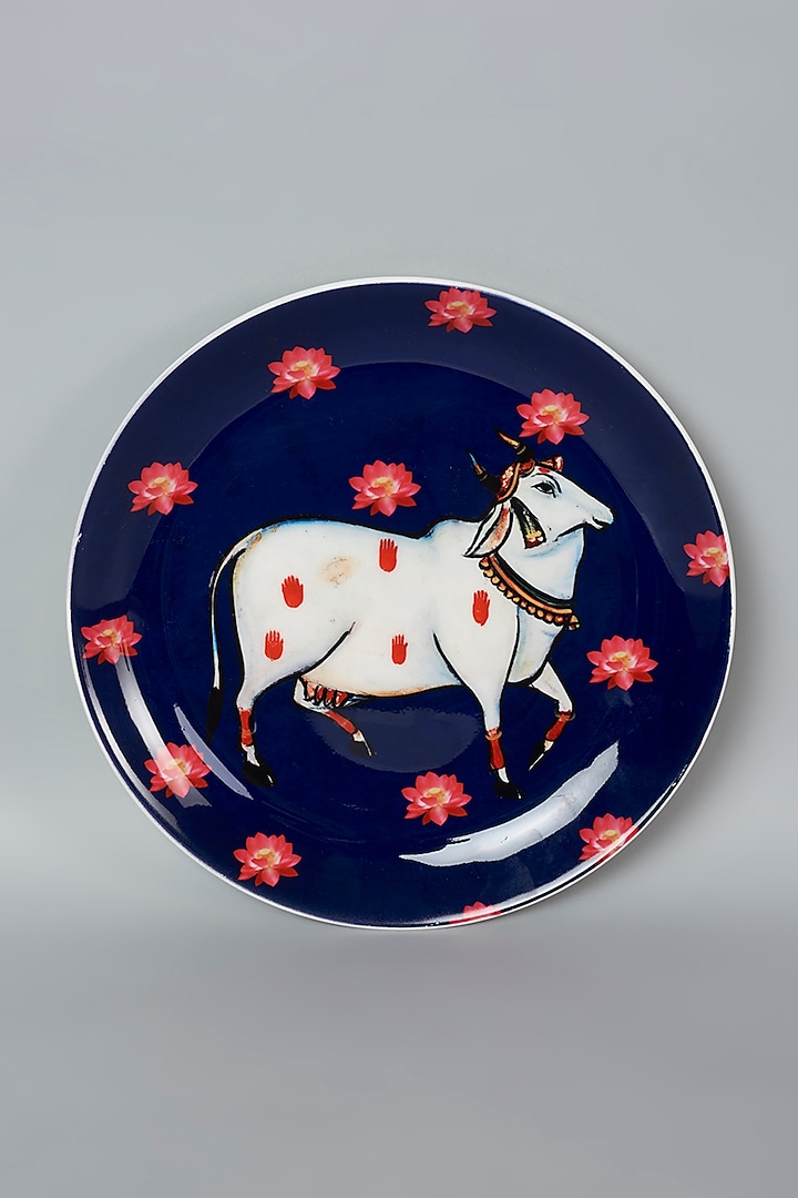 Royal Blue Pichwai Cow Wall Plate by The Quirk India