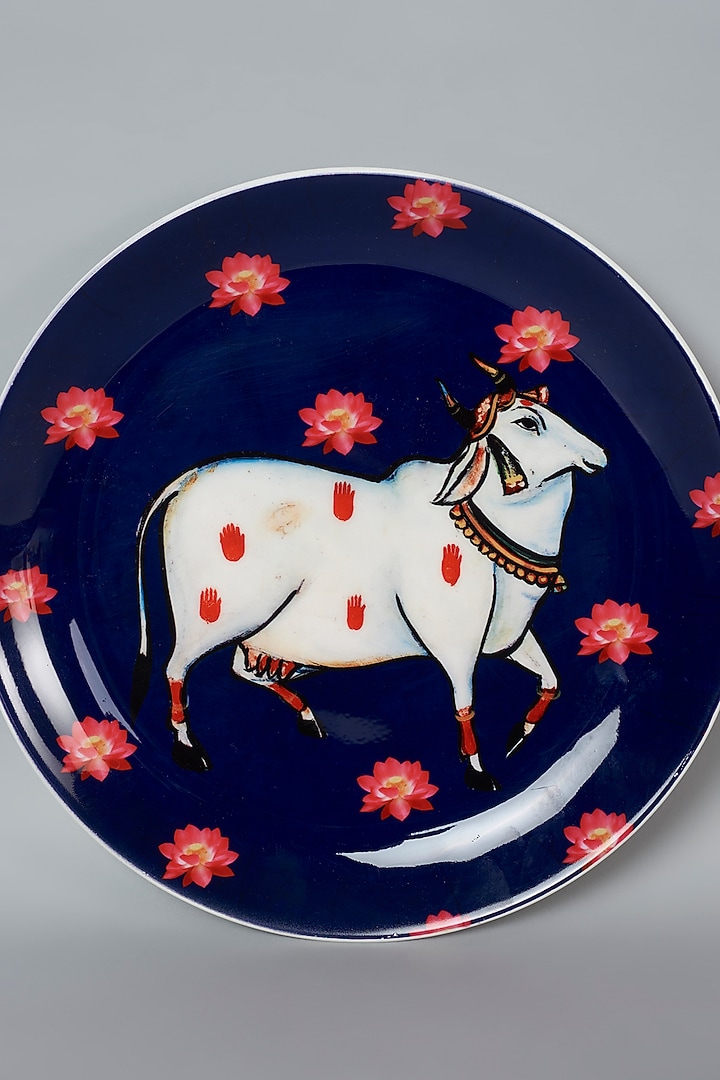 Royal Blue Pichwai Cow Wall Plate by The Quirk India at Pernia's Pop Up Shop