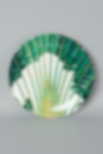 White & Green Banana Leaves Cluster Wall Plate by The Quirk India