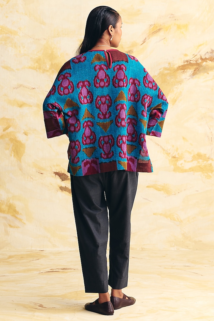 Cobalt Blue Linen Ikat Printed Co-Ord Set by Translate Ikat India at Pernia's Pop Up Shop