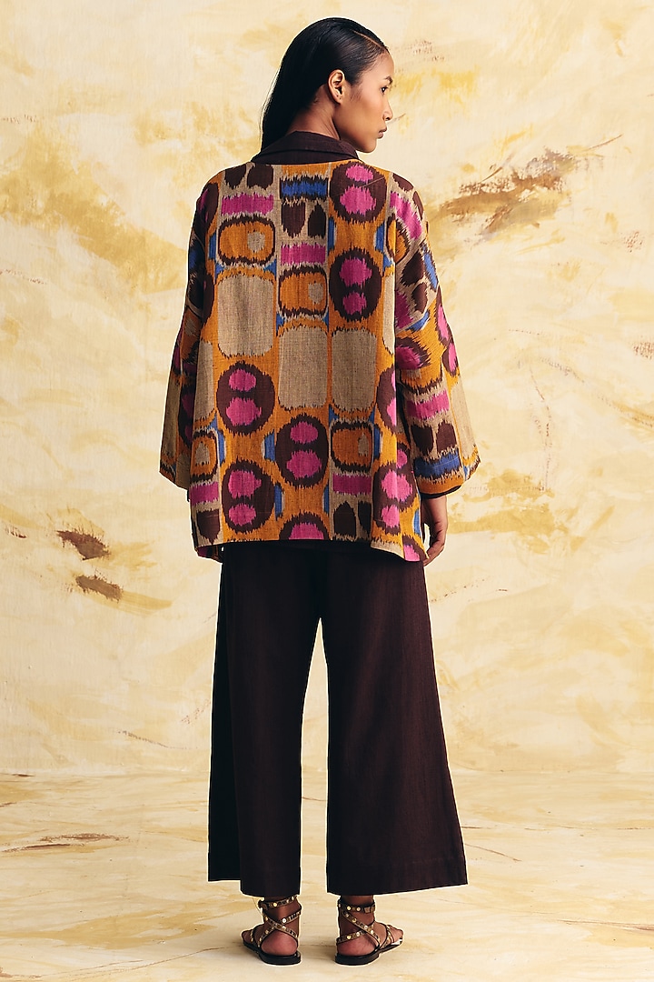 Beige Raw Silk Ikat Dye Printed Co-Ord Set by Translate Ikat India at Pernia's Pop Up Shop