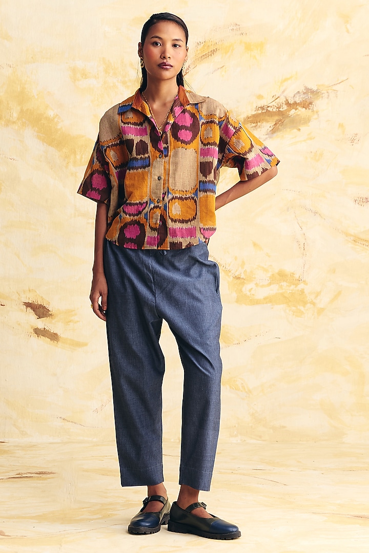 Beige Linen Ikat Printed Co-Ord Set by Translate Ikat India at Pernia's Pop Up Shop