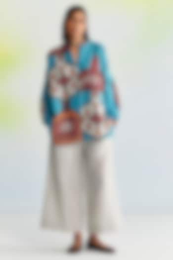 Artic Blue Linen Ikat Printed Co-Ord Set by Translate Ikat India at Pernia's Pop Up Shop