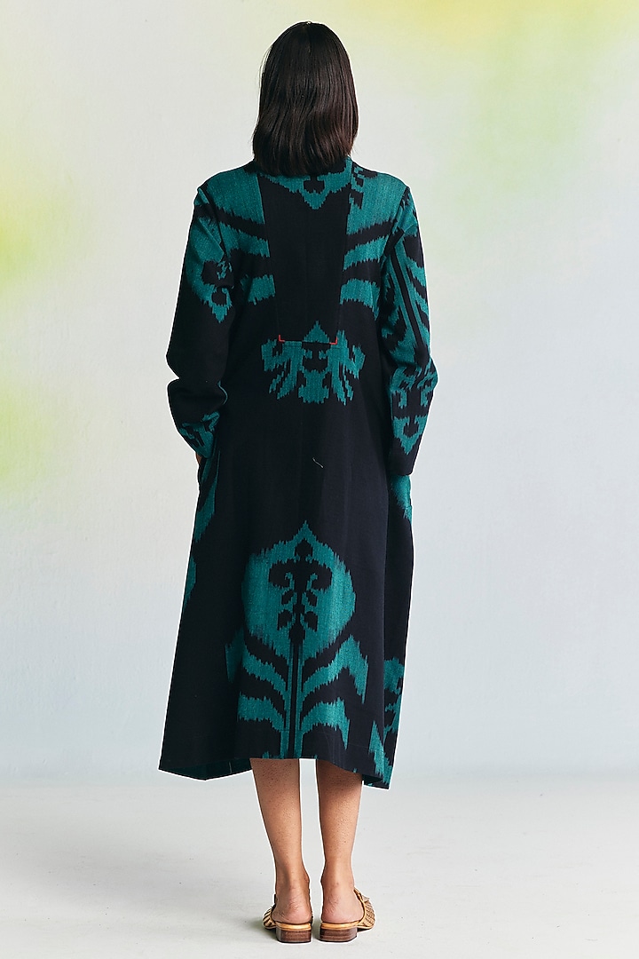 Black Linen Ikat Printed Vacation Dress by Translate Ikat India at Pernia's Pop Up Shop