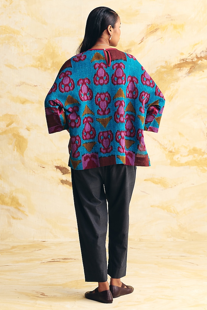 Cobalt Blue Linen Ikat Printed Shirt by Translate Ikat India at Pernia's Pop Up Shop
