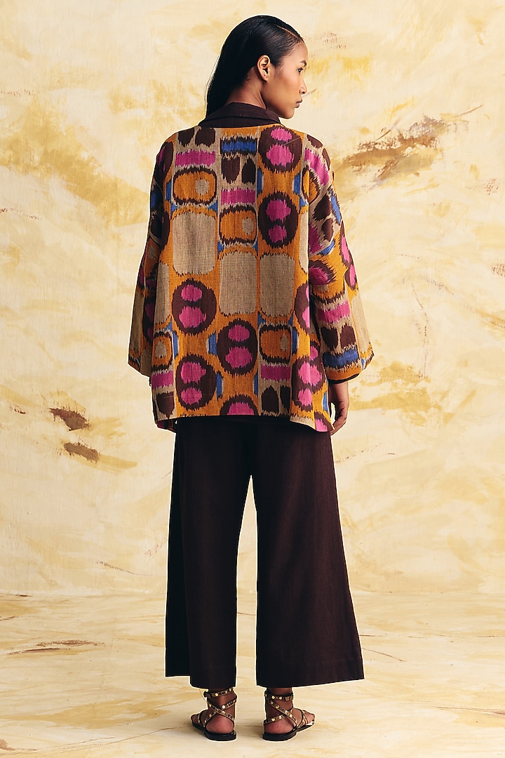 Beige Raw Silk Ikat Dye Printed Top by Translate Ikat India at Pernia's Pop Up Shop