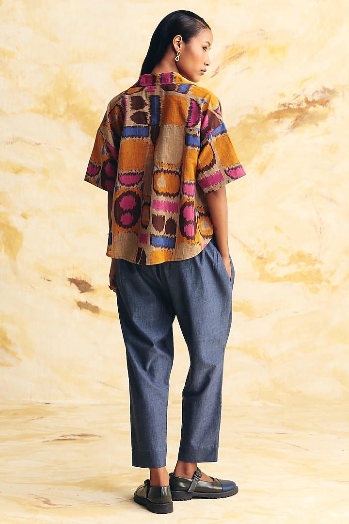 Beige Linen Ikat Printed Shirt by Translate Ikat India at Pernia's Pop Up Shop