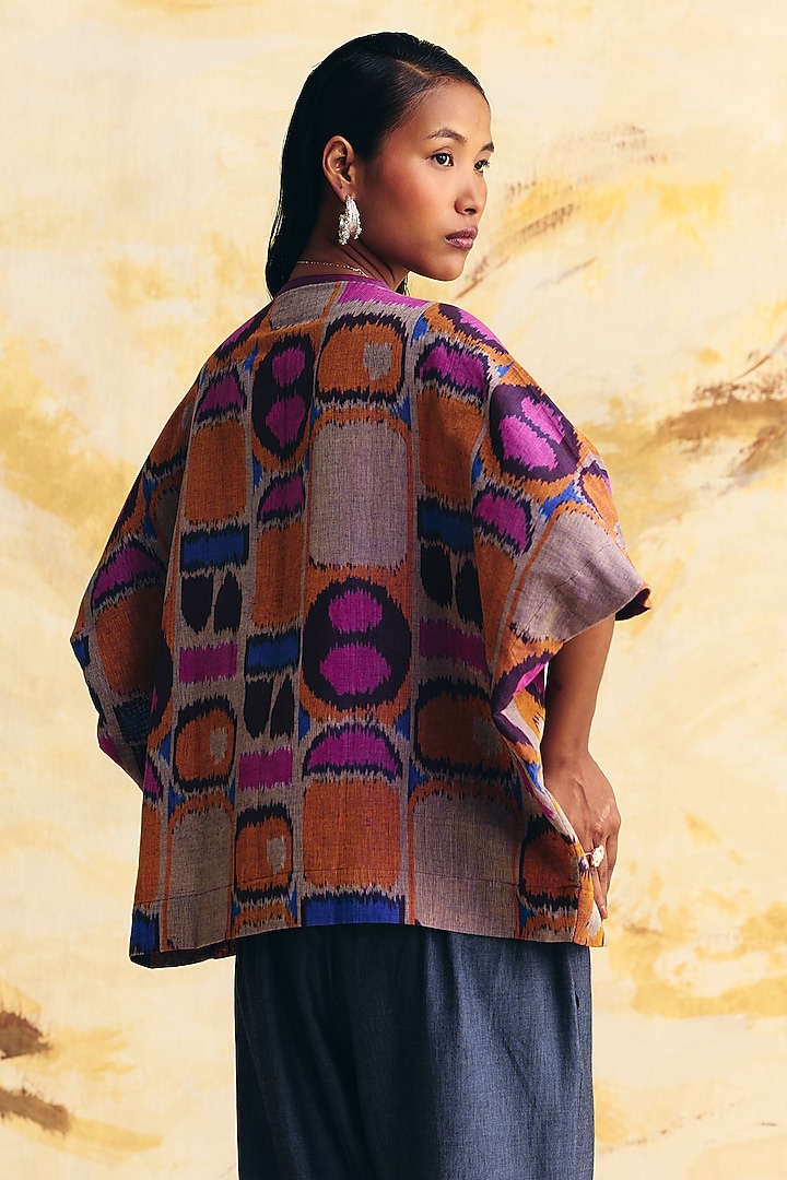 Lavender & Grey Linen Ikat Printed Top by Translate Ikat India at Pernia's Pop Up Shop