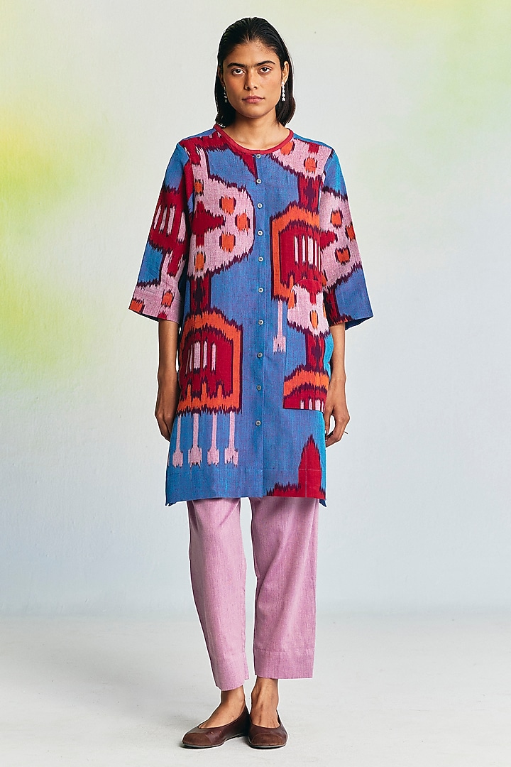 Multi-Colored Linen Ikat Printed Tunic by Translate Ikat India at Pernia's Pop Up Shop