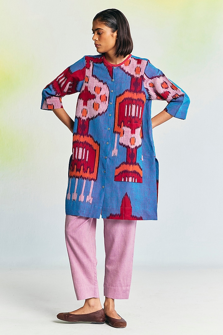 Multi-Colored Linen Ikat Printed Tunic by Translate Ikat India at Pernia's Pop Up Shop