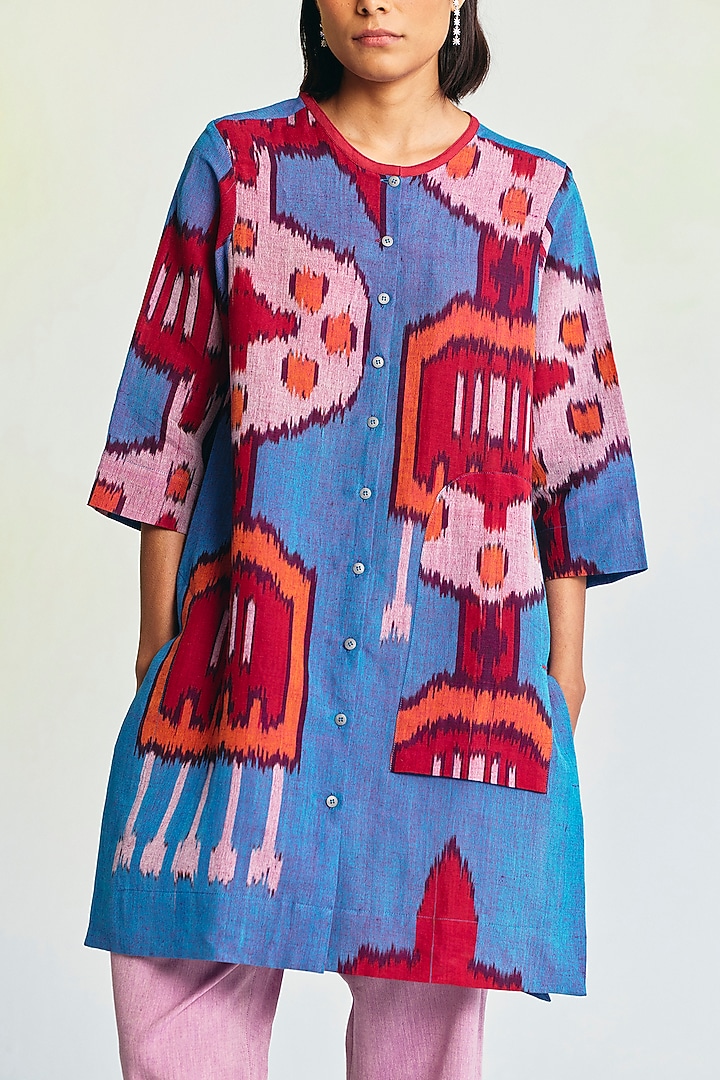 Multi-Colored Linen Ikat Printed Tunic by Translate Ikat India at Pernia's Pop Up Shop