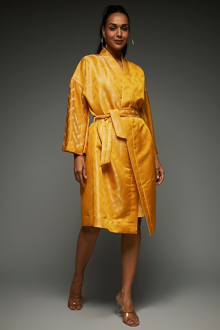 Mustard Jacquard Satin Kimono Summer Dress by TheRealB at Pernia's Pop Up Shop