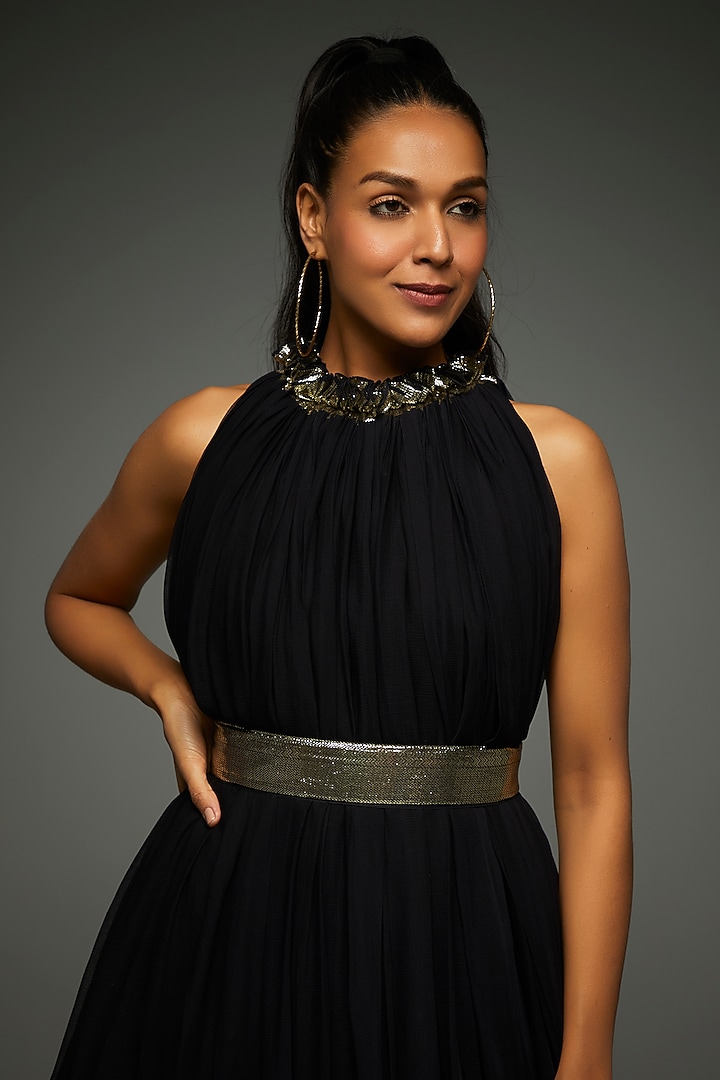 Black Chiffon Knee-Length Vacation Dress With Belt by TheRealB at Pernia's  Pop Up Shop