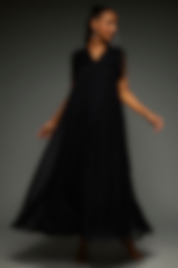 Black Chiffon Pleated Maxi Dress by TheRealB