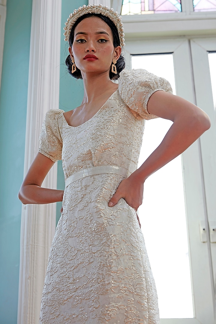 Golden White Floral Printed Vacation Dress by TheRealB at Pernia's Pop Up Shop
