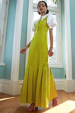 Chartreuse Textured Maxi Dress by TheRealB