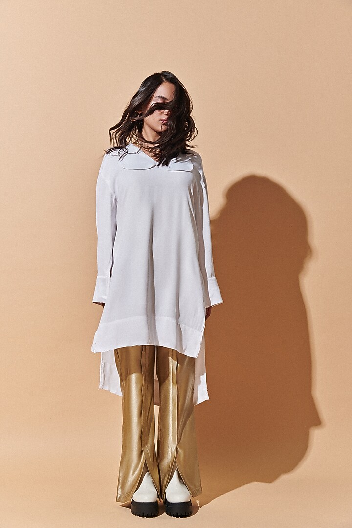 Golden Textured Flared Pants by TheRealB at Pernia's Pop Up Shop