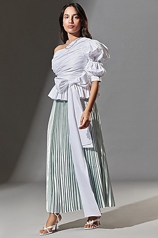 Ice Blue Satin Pleated Skirt by TheRealB