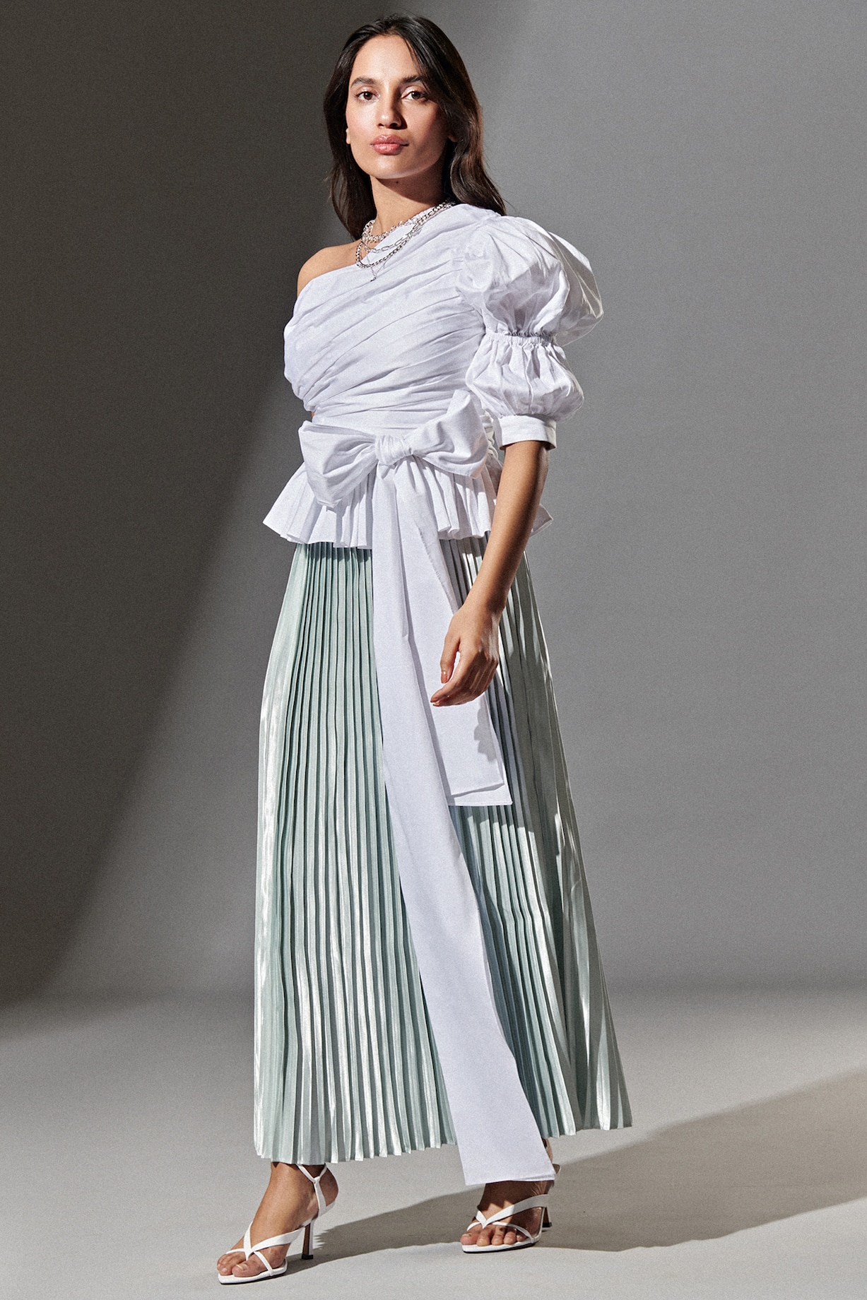 Ice Blue Satin Pleated Skirt by TheRealB at Pernia's Pop Up Shop