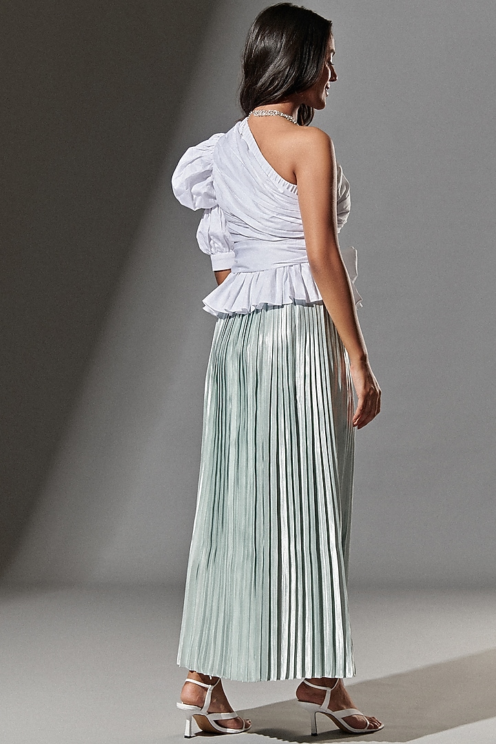 Ice Blue Satin Pleated Skirt by TheRealB at Pernia's Pop Up Shop