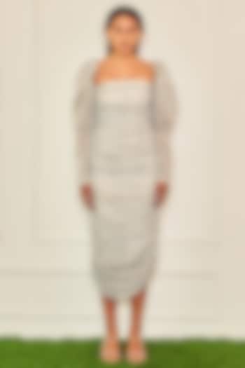 White Viscose Gathered Midi Cowl Dress by TheRealB