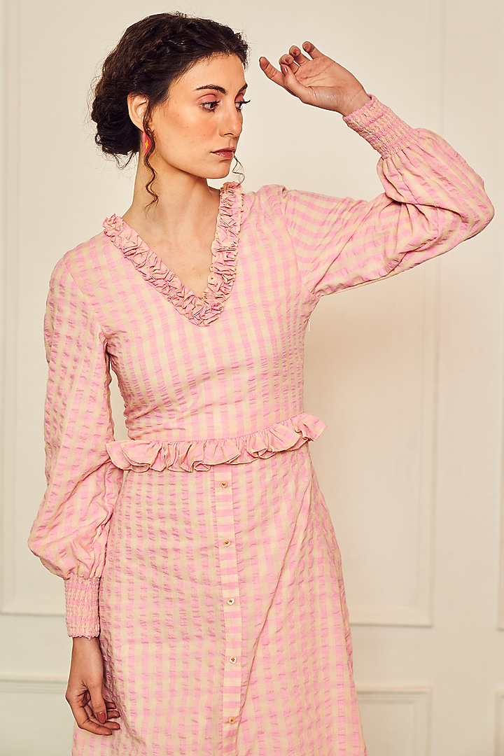 Pink Cotton Ruffled Midi Summer Dress by TheRealB at Pernia's Pop Up Shop