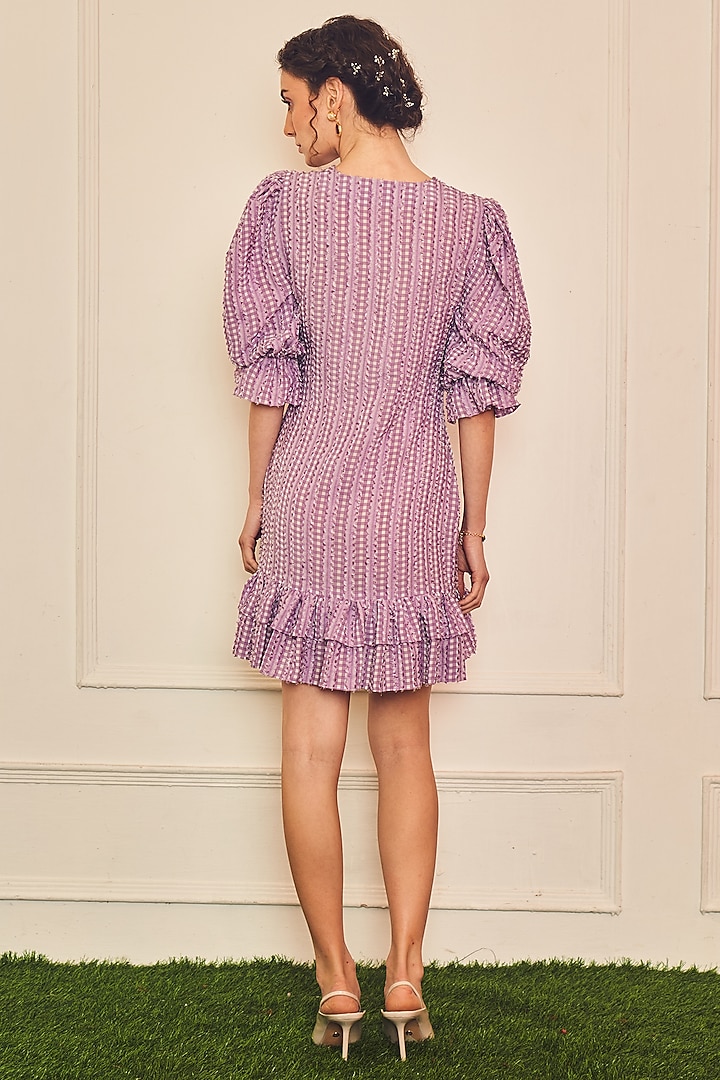 Lavender Polyester Gathered Mini Summer Dress by TheRealB at Pernia's Pop Up Shop