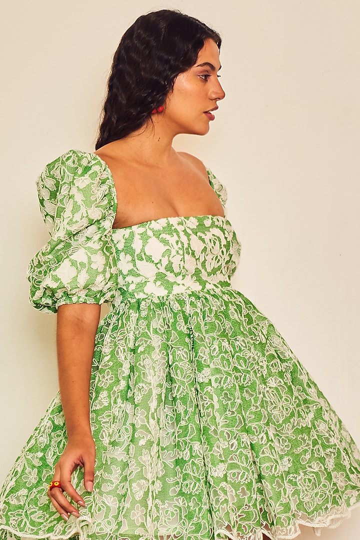 Light Green Polyester Ruffled Vacation Dress by TheRealB at Pernia's Pop Up Shop