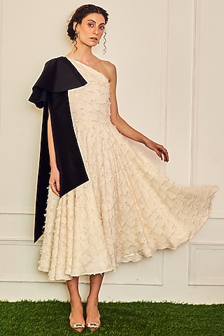 Off-White Polyester One-Shoulder Midi Dress by TheRealB